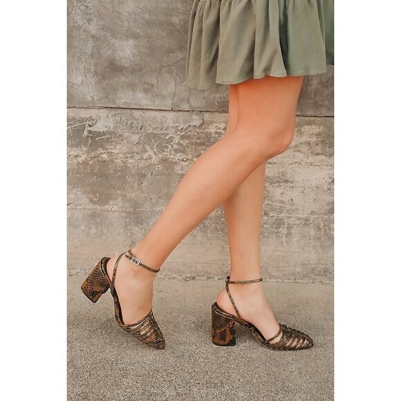 Lulus Shoes - Lulus Mallika Brown And Black Snake Embossed Pointed-toe Pumps - Size 8.5